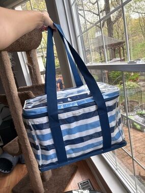 kate spade Navy & White Striped Clear-Top Insulated Tote cooler "denis stripe"